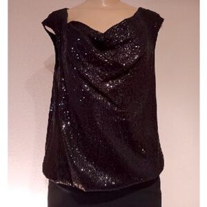 🎩🗝️ NWT $78 Black Sequin Top to Jazz Up Your Bottom - Size S